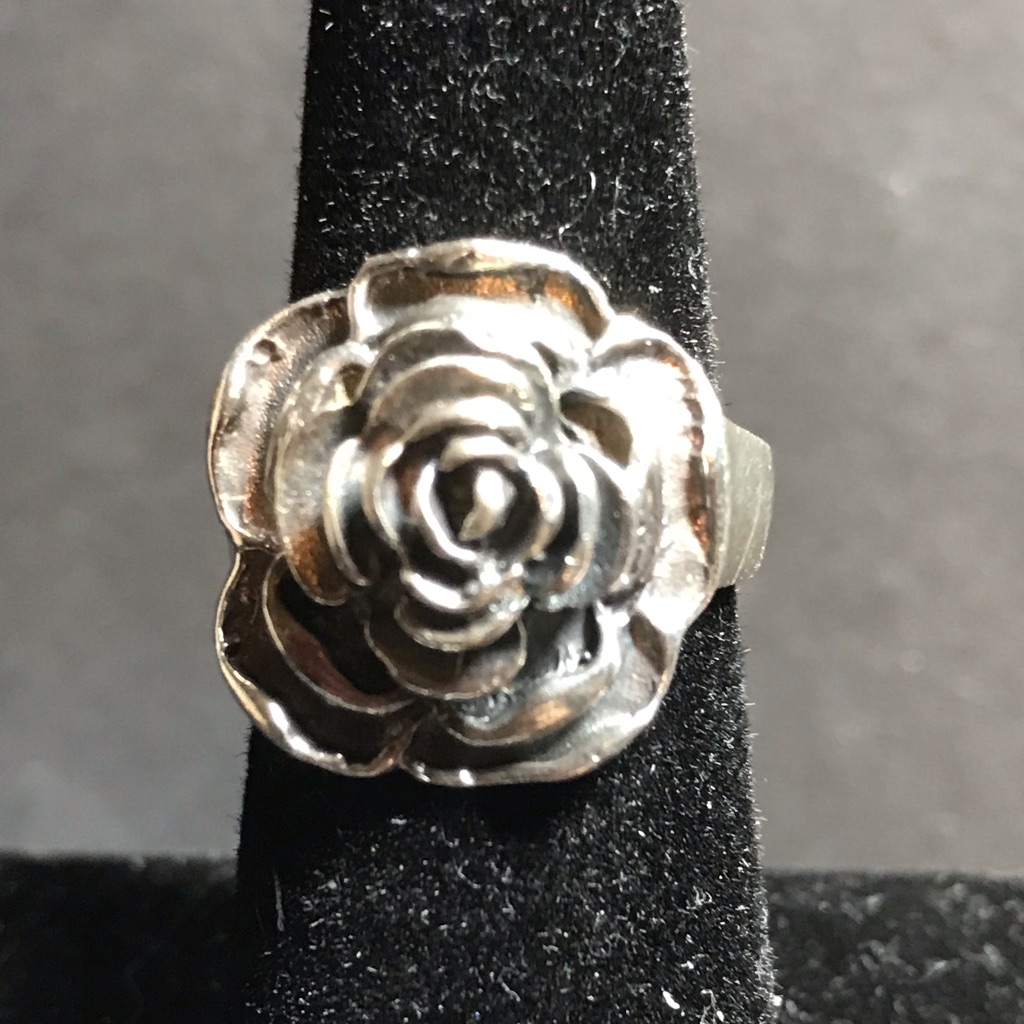 Solid Sterling Rose Ring. Heavy